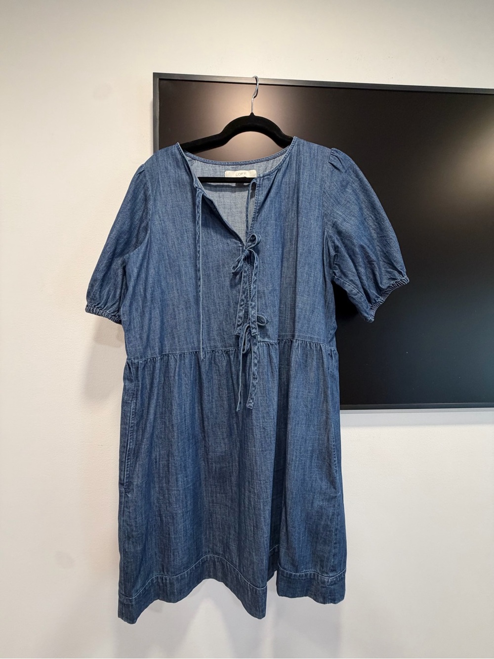 LOFT Denim Tie-Front Short Sleeve Dress - Blue